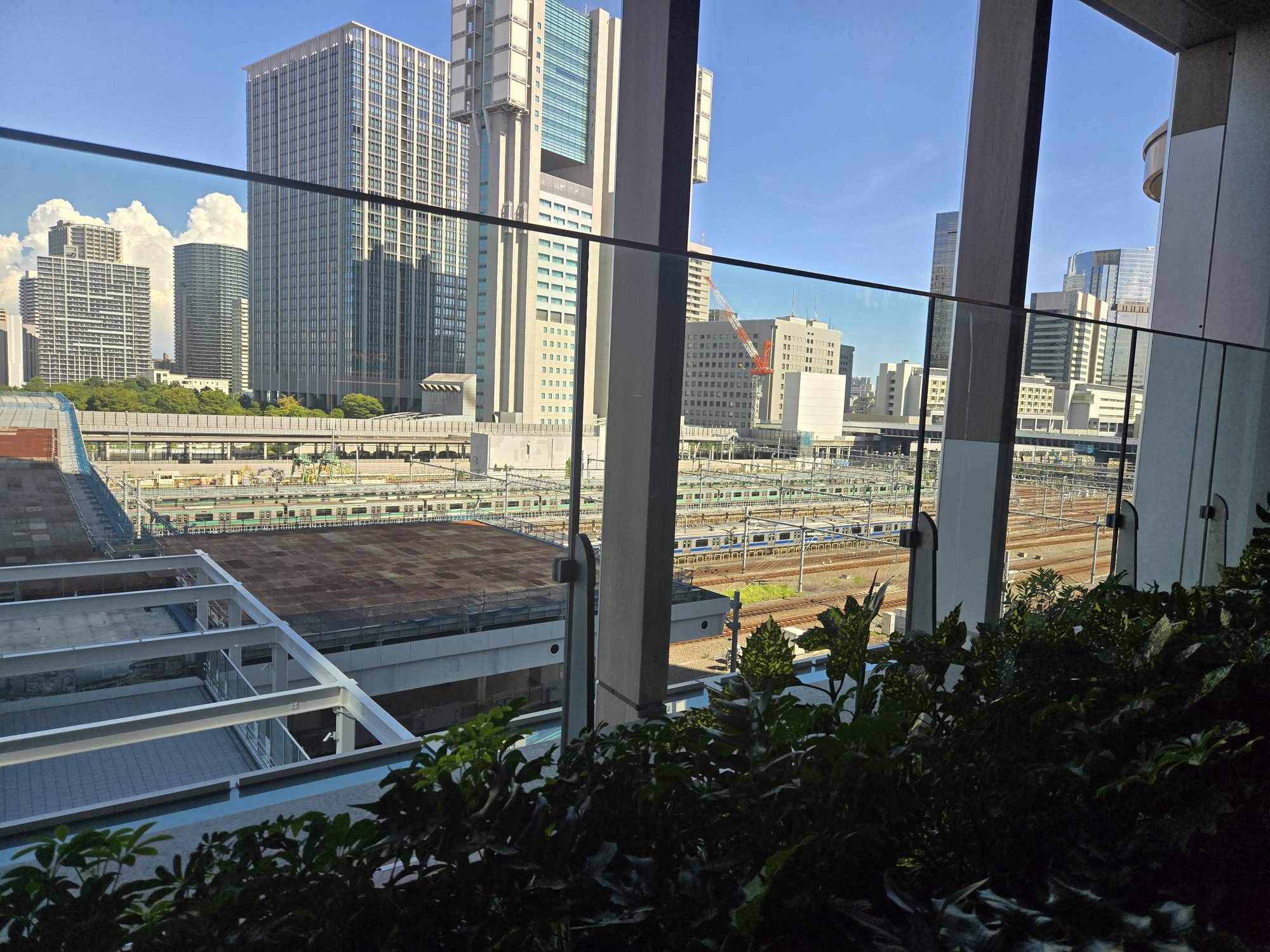 Commuter trains and railway tracks running through central Tokyo.
